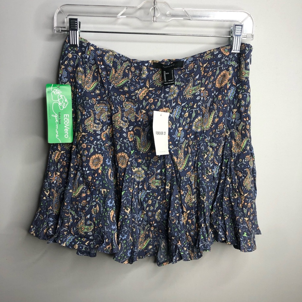 Forever 21 Navy Blue Floral Paisley Print Mini Small Skirt